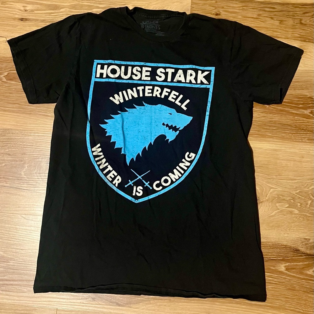 House Stark Winter Is Coming Winterfell Game of Thrones T-Shirt Medium Black
